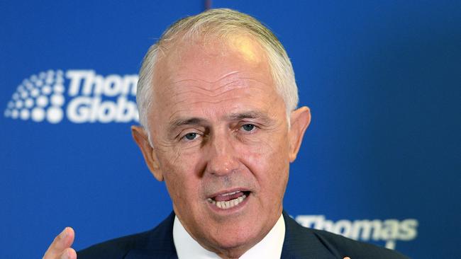 Prime Minister Malcolm Turnbull addresses media after visiting defence contractor Thomas Global Systems at their headquarters at Regents Park, in Sydney, Tuesday, January 30, 2018. (AAP Image/Dan Himbrechts) NO ARCHIVING