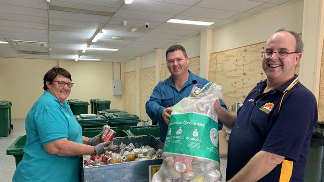 Staff at the Outwest Container Exchange at Longreach, Carolyn Carr (left), Jamie Worland and Michael Lloyd.