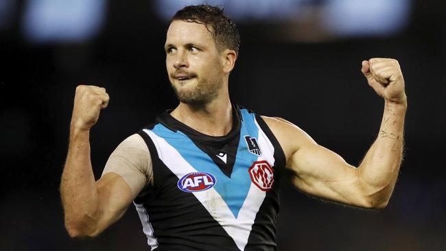 Travis Boak all but sewed up the three votes with a scintillating display against North Melbourne. Picture: Dylan Burns/AFL Photos via Getty Images