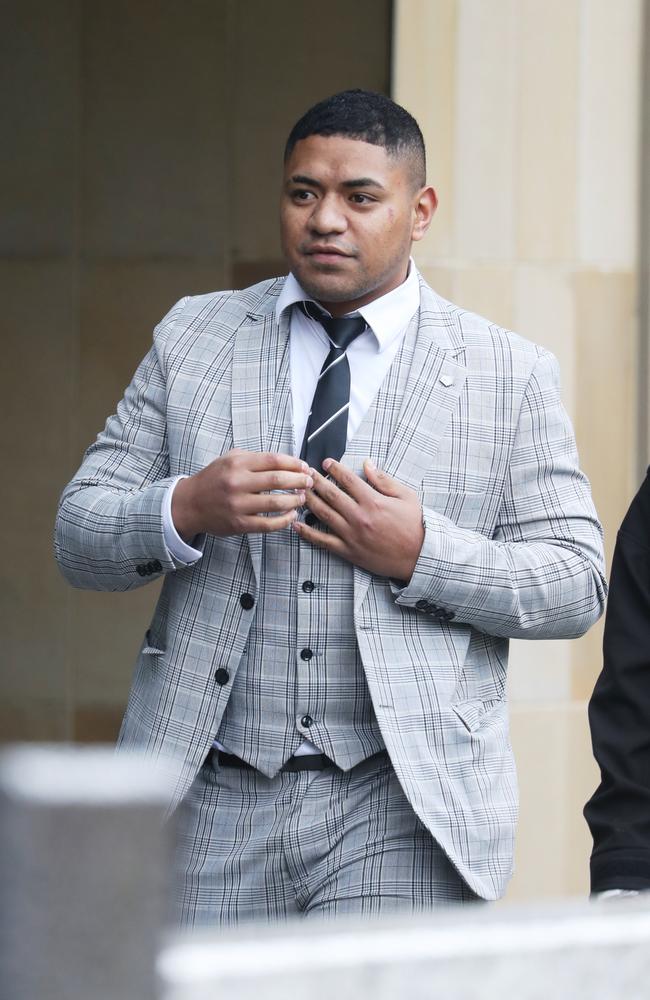 Fainu was jailed on Monday as he awaits sentencing over a violent stabbing attack at a Mormon church dance party. Three of his former teammates showed their support for him over the weekend. Picture: John Grainger