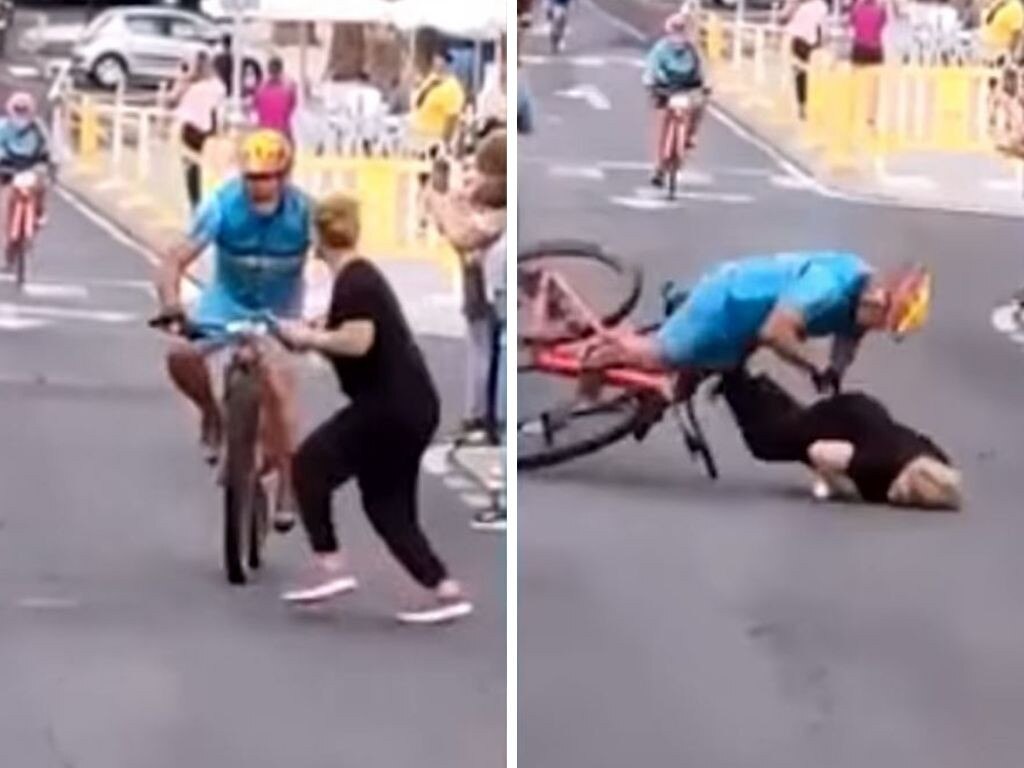 Woman pulverised in cycling race.
