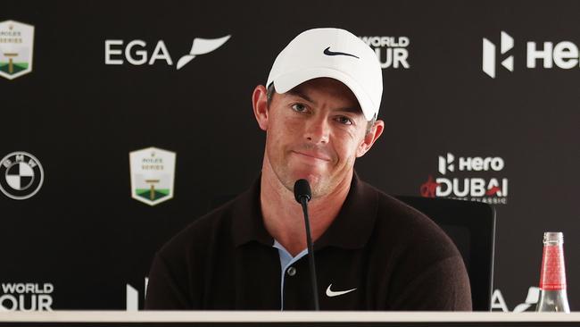 Rory McIlroy looks on in a press conference at the Hero Dubai Desert Classic at in Dubai. (Photo by Warren Little/Getty Images)