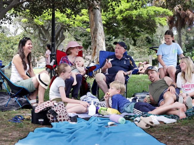 The Chircop clan wait for the Sydney Hobart race start under trees at Watsons Bay. Picture: Jane Dempster