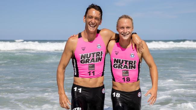 Young surf life saver Finn Askew is training alongside the best in the game, Ali Day. Pic: Supplied.