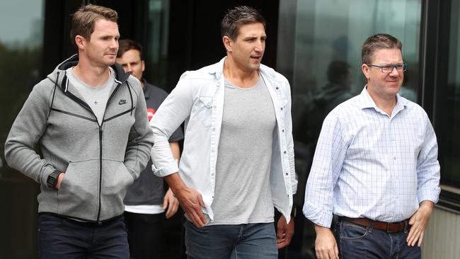 AFLPA board member Patrick Dangerfield, president Matthew Pavlich and CEO Paul Marsh. Picture: Alison Wynd