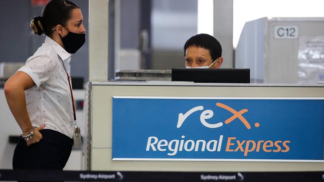 SYDNEY, AUSTRALIA - NewsWire Photos FEBRUARY 22, 2021:  A view of Rex Airlines Check in Counter at Sydney Domestic Airport, is looking very quiet today in Sydney, Australia. Picture: NCA NewsWire / Gaye Gerard