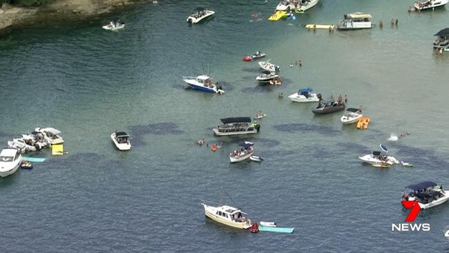 Revellers had tied boats together. Picture: 7 News