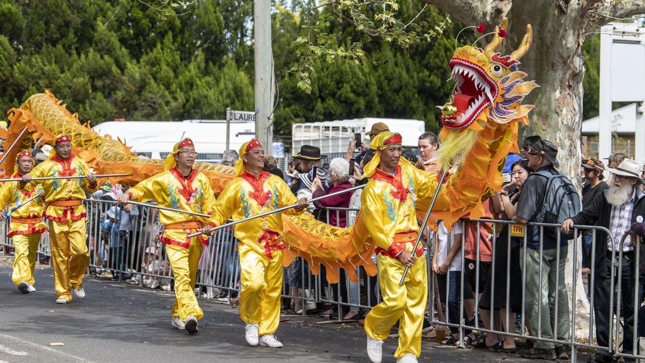 The Falun Dafa dragon in the Grand Central Floral Parade. Saturday, September 17, 2022. Picture: Nev Madsen.