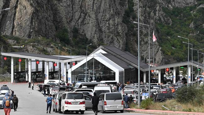 Russian authorities acknowledged a significant influx of cars trying to cross from Russia into Georgia after Moscow announced partial mobilisation. Picture: AFP