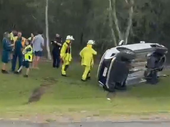 A car has flipped following a two-vehicle crash at Bluewater on Monday 27 January.