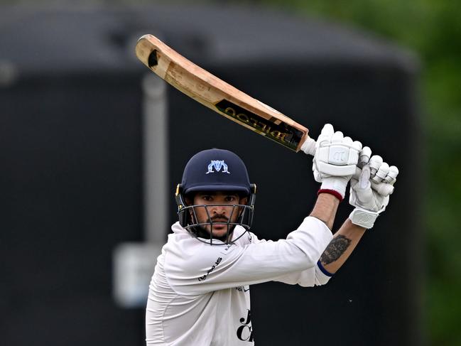 Mount WaverleyÃs Akshay Ballal during the VSDCA Mount Waverley v Balwyn cricket match at Gordon Barnard Reserve in Balwyn North, Saturday, Nov. 25, 2023. Picture: Andy Brownbill