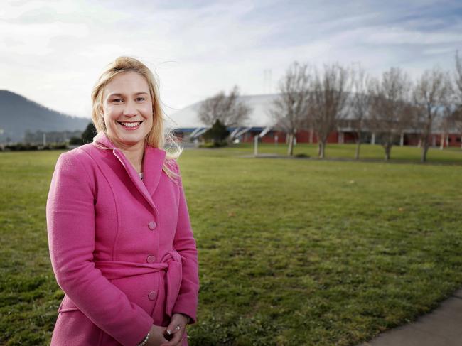 Glenorchy Mayor Kristie Johnston outside the Derwent Entertainment Centre.