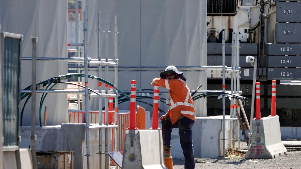 Workers on the West Gate Tunnel in Melbourne. Picture: Alex Coppel.