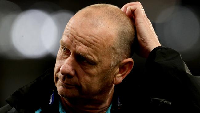 Port coach Ken Hinkley was left scratching his head after a poor performance against Brisbane. Picture: AAP