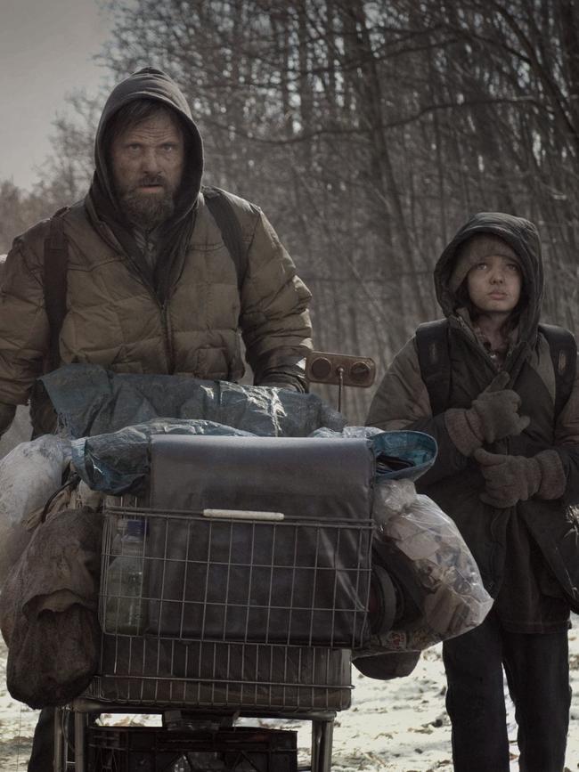 Viggo Mortensen and Kodi Smit-McPhee in scene from The Road.