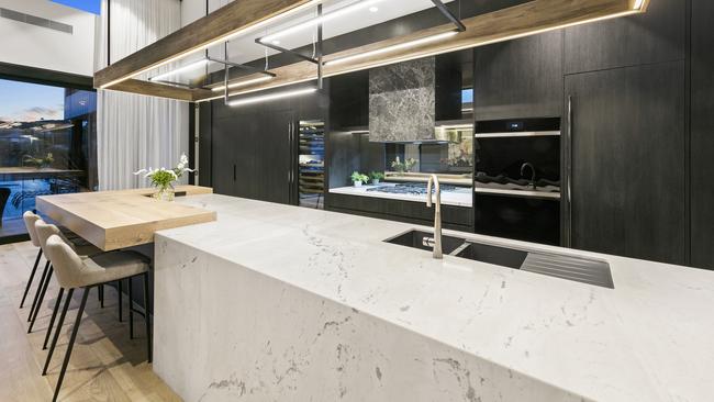 The sleek kitchen.