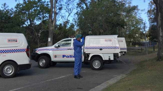 Police at Martin Sheils Park in Burleigh Heads following the discovery of the body of alleged bikie Shane Ross.