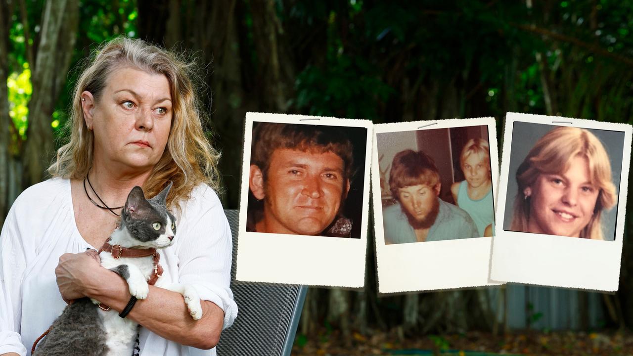 Leesa Michaud (main and far right when she was a teenager) is still recovering from the 10 years of abuse she says she suffered at the hands of Ian Keith Venning (left and centre). Leesa is recovering with the help of her therapy cat.