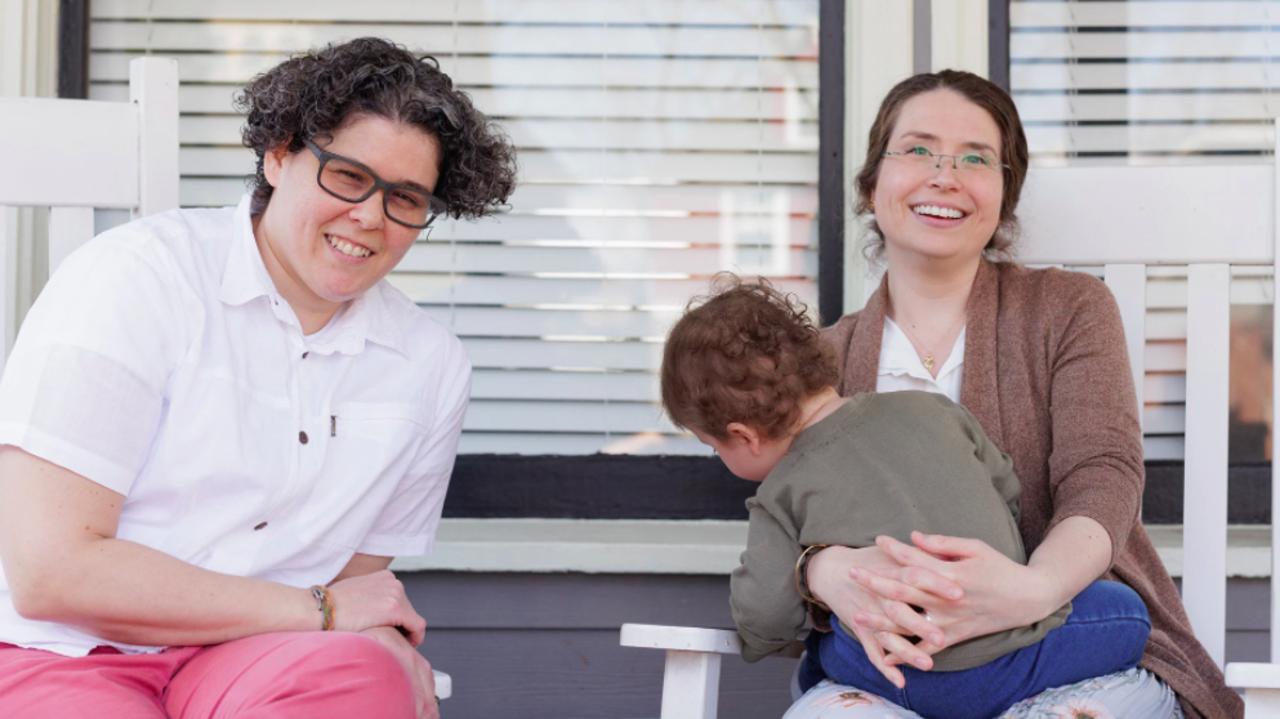 Robbie Routenberg-Wilhelm (left) and wife Heather Wilhelm-Routenberg planned to have a daughter — until, they say, an upstate fertility clinic selected a male embryo that was transplanted to Heather’s body: “He was put there against my will, just like rape.” Picture: Scott Gable for NY Post