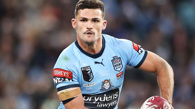 SYDNEY, AUSTRALIA – JUNE 08: Nathan Cleary of the Blues looks to pass during game one of the 2022 State of Origin series between the New South Wales Blues and the Queensland Maroons at Accor Stadium on June 08, 2022, in Sydney, Australia. (Photo by Mark Kolbe/Getty Images)