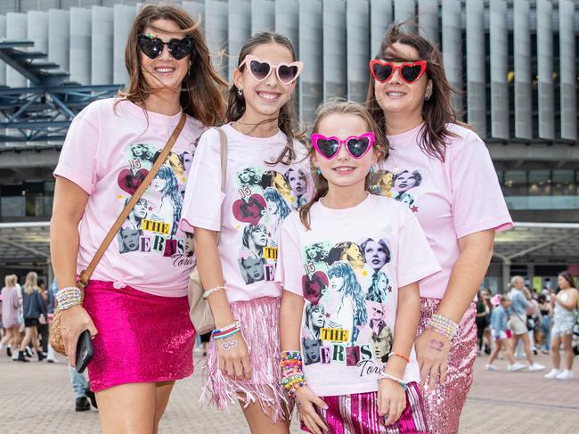 SYDNEY, AUSTRALIA - Daily Telegraph Photos February 26, 2024: Katie, Ruby, Lola and Lisa at Taylor Swift's The Eras Tour concert held at Accor Stadium in Sydney. Picture: Christian Gilles