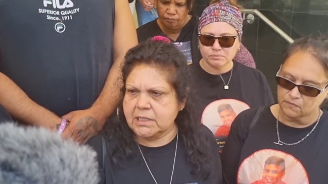 Mechelle Turvey speaks outside Perth court, January 20