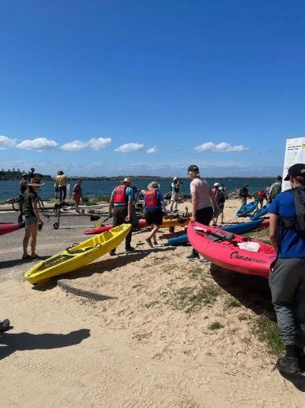 Climate protesters gathering at the Port of Newcastle on Wednesday.