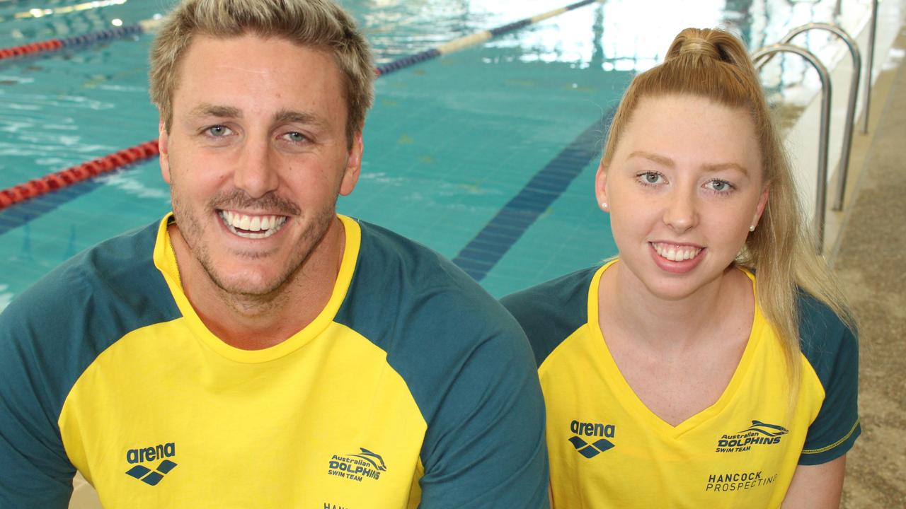 Paralympians Brenden Hall and Lakeisha Patterson train together at the Burpengary Regional Aquatic Leisure. Picture: Alan Quinney