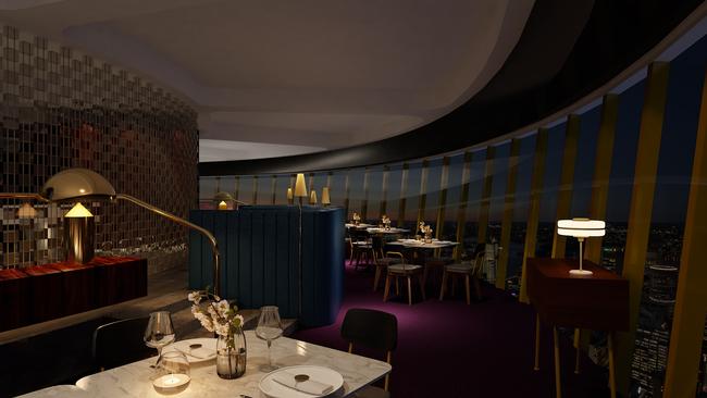 The architect’s drawing of how the new 360 dining Sydney Tower revolving restaurant will look like.