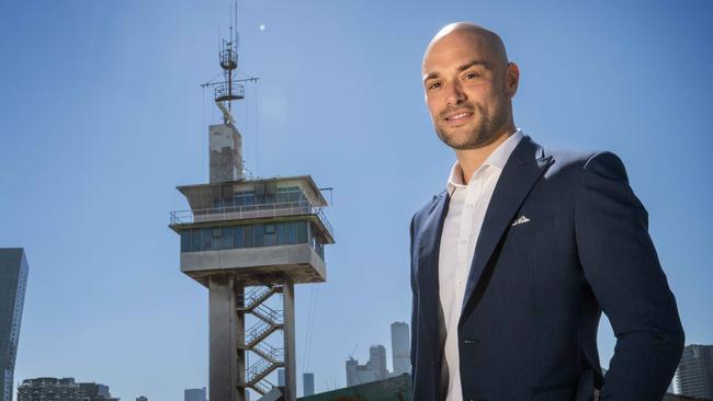 Docklands Chamber of Commerce president Daniel Hibberd at the tower at the end North Wharf Rd, Docklands. Picture: Tony Gough