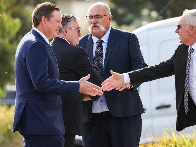 Eddie McGuire, David Evans, Merv Hughes and Allan Border arrive. Picture: Ian Currie.