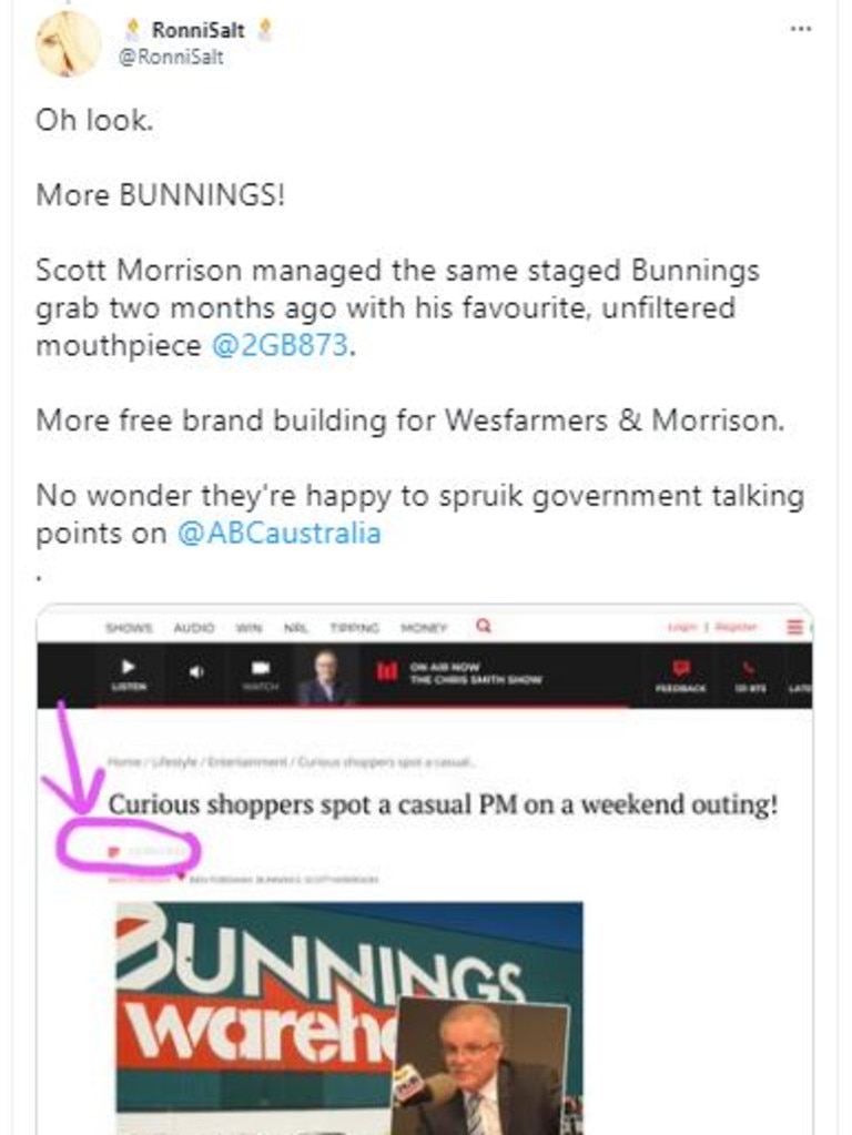 Commentators have long noted our pollies' Bunnings obsession. Picture: Twitter