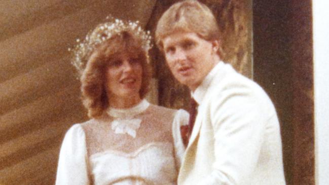 Allan Stoneham and his wife Julie on their wedding day in 1981. Alan is a former Essendon and Bulldog player who has been hit by concussion-related injuries.