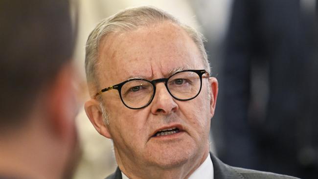 Anthony Albanese at the National Press Club in Canberra on Wednesday. Picture: NewsWire / Martin Ollman