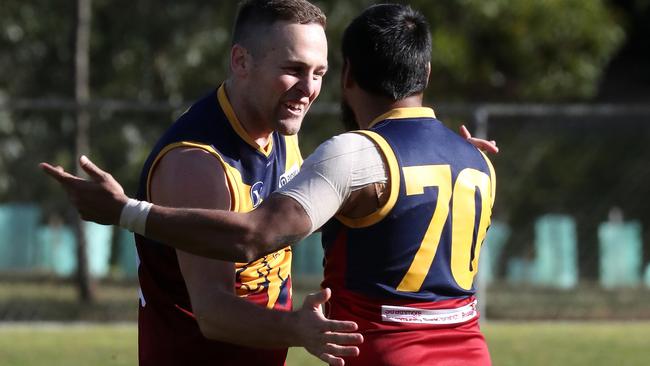 Justin Crotty celebrates a goal for Therry Penola.