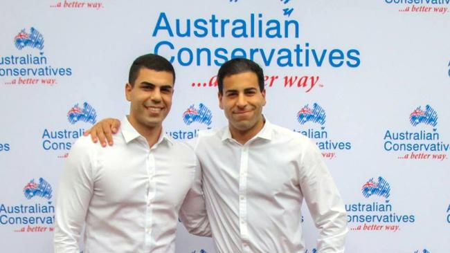 Australian Conservatives candidate Joram Richa on the right. His brother  Chechade Richa of Verum Media on the left. Picture: Supplied