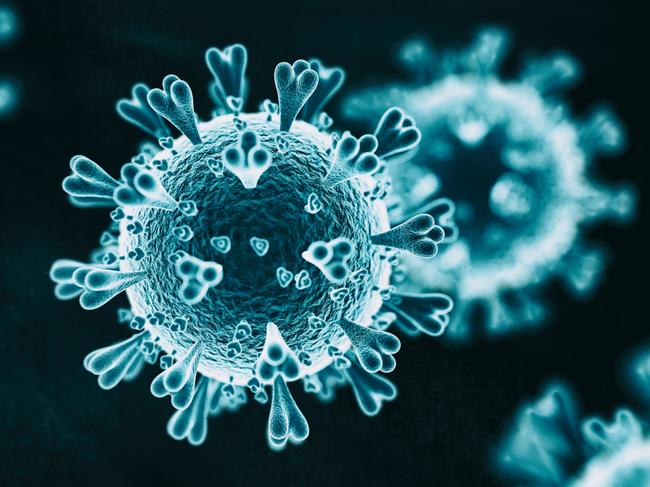 Abs 2019-nCoV RNA virus - 3d rendered image on black background. Viral Infection concept. MERS-CoV, SARS-CoV, Ð¢ÐžÐ Ð¡, 2019-nCoV, Wuhan Coronavirus. Hologram SEM view.