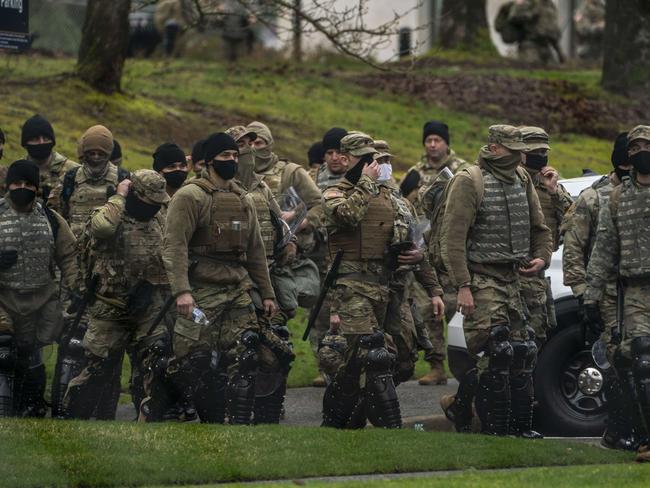 Washington National Guard personnel in front of the Washington State Capitol in Olympia, Washington. Picture: Getty Images/AFP