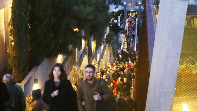 Huge crowds disembark from the Mona ferry for the opening of the ZERO exhibition as part of Dark Mofo. Picture: MATT THOMPSON