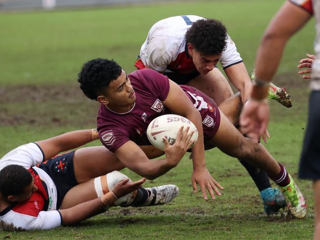 QLD player 13, Karl Oloapu, ASSRL National Semi-finals, QLD vs NSW CIS (18), Redcliffe. Picture: Liam Kidston