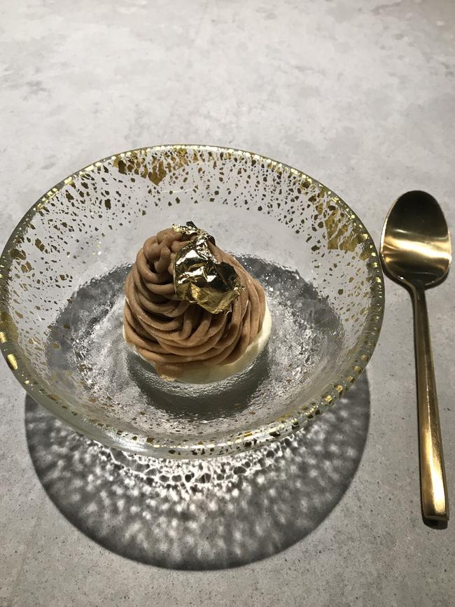 A version of the Italian classic dessert, the Mont Blanc, its peaked profile fashioned from Italian meringue, piped malted artichoke and salted Chantilly.