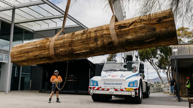 Forest Economics Congress. A log is lowered to the ground at Mona. Picture: Mona/Jesse Hunniford