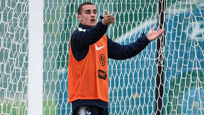 France's forward Antoine Griezmann reacts during a training session at the Glebovets stadium in Istra. Picture: AFP