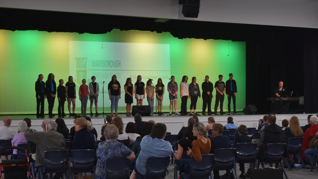 Students perform during the 140th anniversary celebrations at Maryborough State High School Photo: Stuart Fast