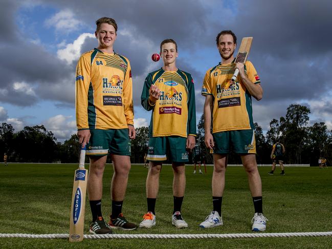 Helensvale Pacific Pines’ Lickiss siblings Sam, 21, Harry, 18, and Jack, 23. Picture: Jerad Williams