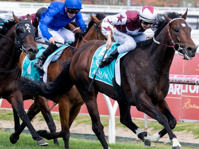 Land Of Plenty and Damian Lane combine to win the Toorak Handicap. Picture: Jay Town