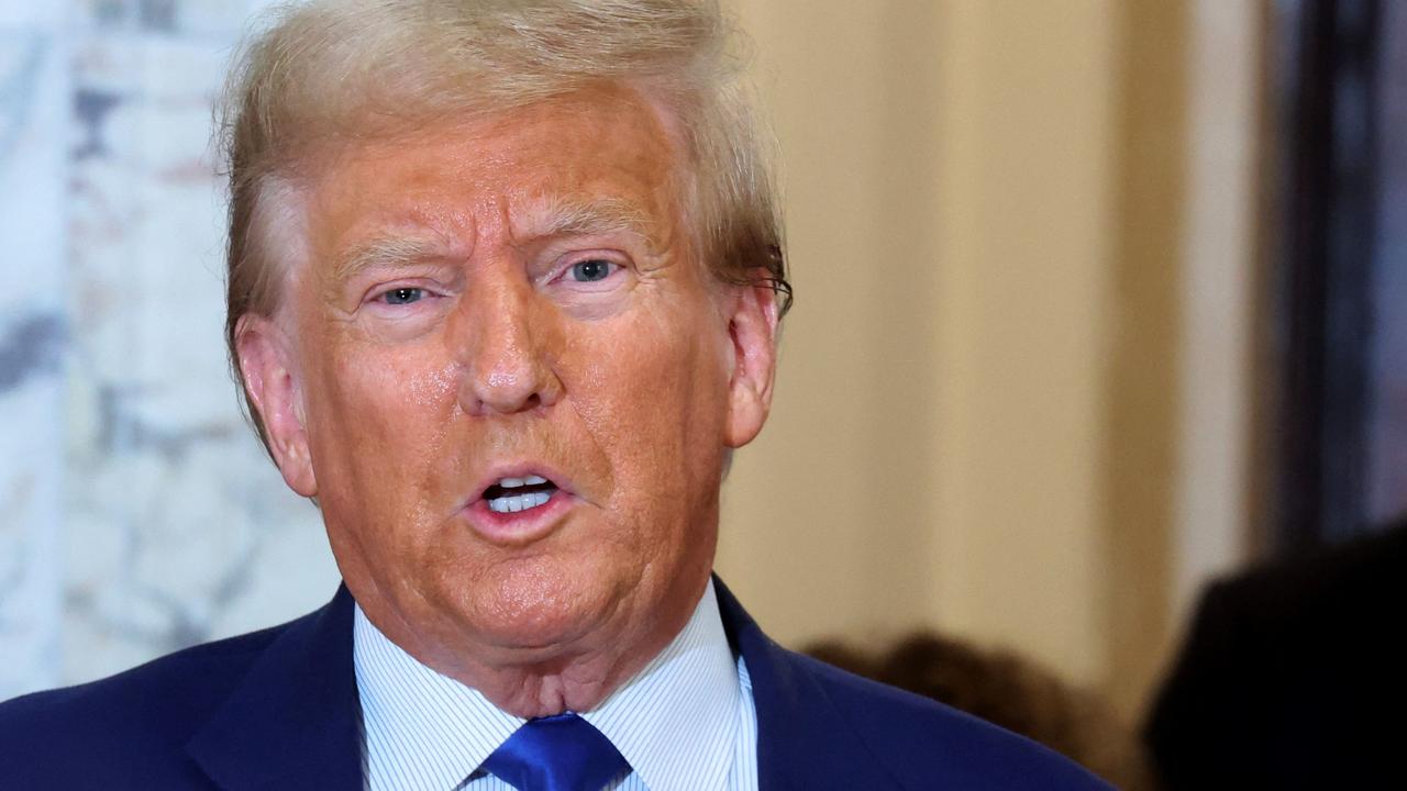 Mr Trump speaking outside the courtroom in New York. Picture: Spencer Platt/Gett Images via AFP