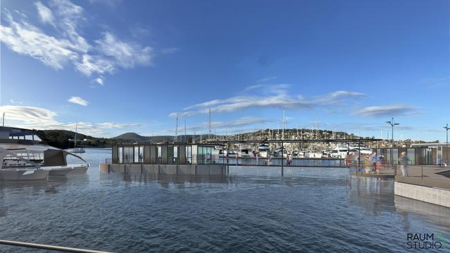 Concept design of the upgraded Bellerive Derwent Ferry terminal. The design is set to be replicated across all new terminals planned along the river. Picture: Supplied