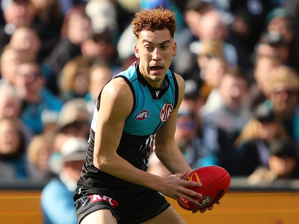 After debuting in the 79-point loss to the Lions at home, Evans has cemented his place in a side right in premiership contention. Picture: Sarah Reed/AFL Photos via Getty Images