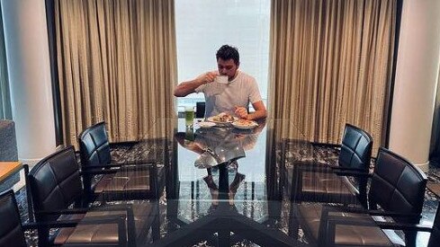 Swiss tennis player Stanislas Wawrinka enjoying breakfast in his Melbourne hotel room. Picture: Instagram @stanwawrinka85